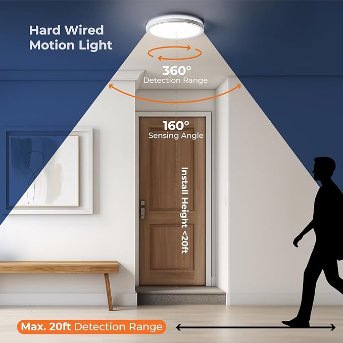 Matane Dimmable Motion Sensor LED Ceiling Light with Remote, 9 Inch Wired Flush Mount 3000K 4000K 5000K, 1800LM Motion Sensor Light Indoor for Closet Hallway Laundry Stairs White