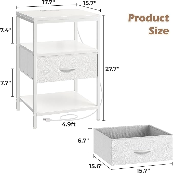 SUPERJARE Nightstand with Charging Station, USB-C Port, Bedside Table | 27.7 - Image 3