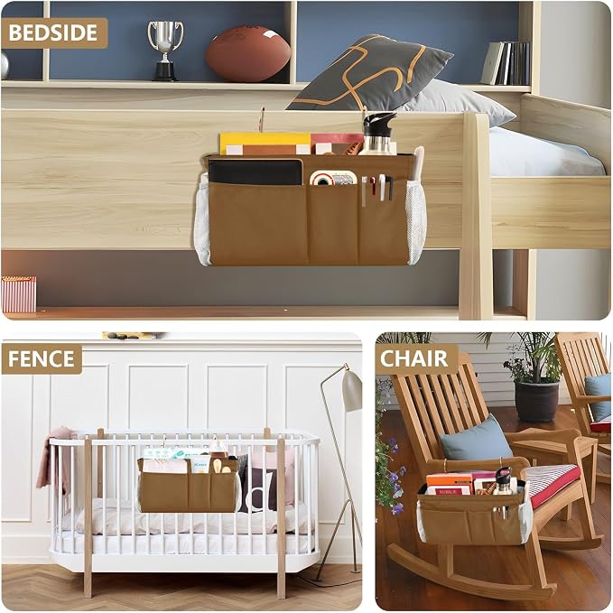 DOMIKING Brown Bedside Caddy for Dorm Bed Recliner Armrest Organizer - Image 8