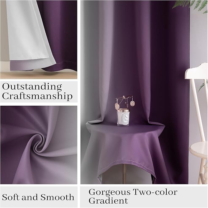 COSVIYA 100% Blackout Purple Ombre Curtains - Image 6