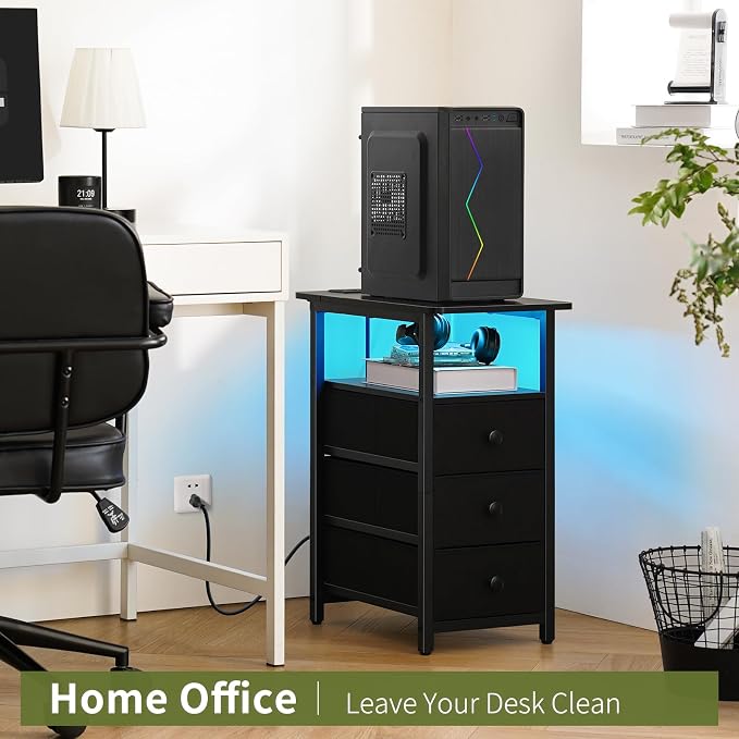 Yoobure End Table with Charging Station, LED Narrow Side Table Bedside Table - Image 7