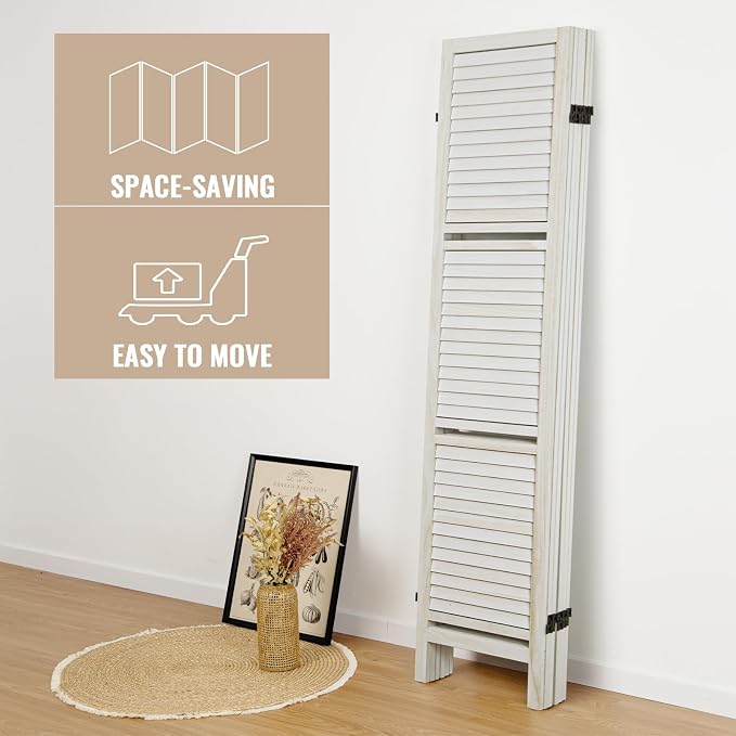Room Divider with Shelves, 6 Panel White Privacy Screen | Partition Room - Image 5