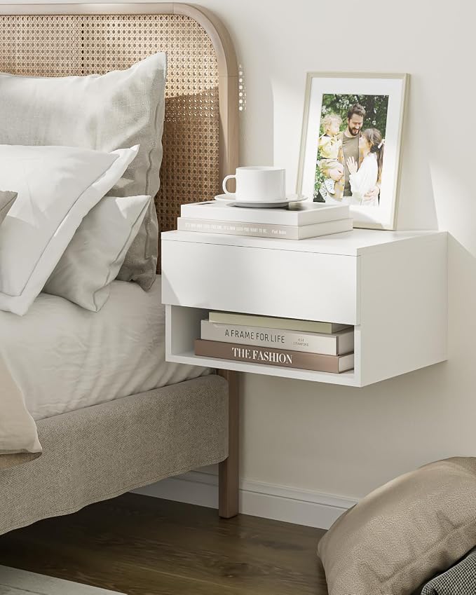 Modern White Floating Nightstand by Aienvey
