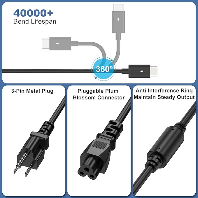 QIOUZW New 90W USB C Laptop Charger Compatible with Dell xps Adapter,LA90PM170 DA90PM170 DA65NM170,Latitude 3400 3500 5400 5289 5300 7400 7300 7390 7200 2in1,Precision 3540 Type C Power Cord Supply