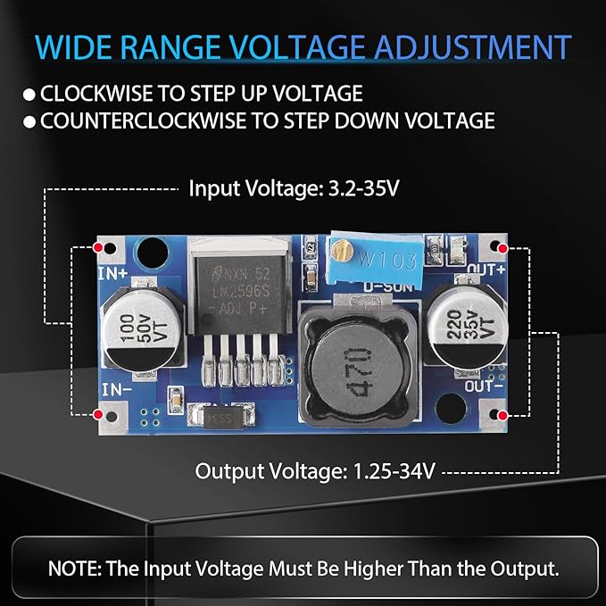 DROK LM2596 Buck Converter, Pack of 10 DC to DC Buck Converter Adjustable Voltage Regulator 3.2-35V to 1.25-34V