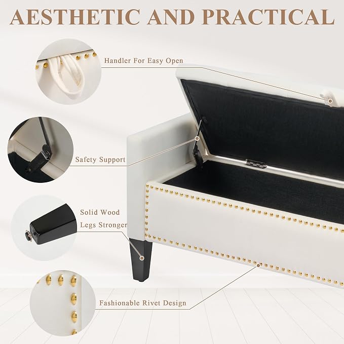 Velvet Storage Ottoman Bench, Modern Entryway Ottoman Bench - Image 5