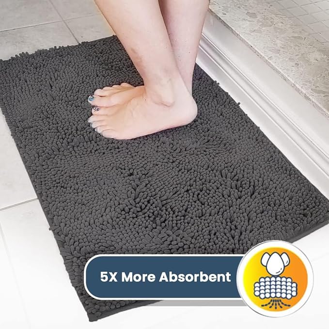 Muddy Mat® AS-SEEN-ON-TV Highly Absorbent Microfiber Door Mat and Pet Rug, Non Slip Thick Washable Area and Bath Mat Soft Chenille for Kitchen Bathroom Bedroom Indoor and Outdoor - Charcoal 24" x 96"