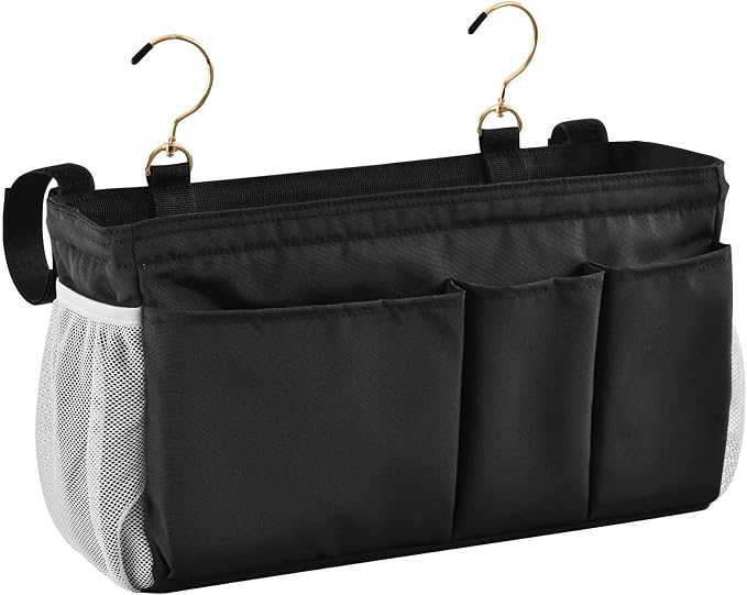 Black Bedside Caddy Storage Bag Bedside Organizer by KOPIRIT