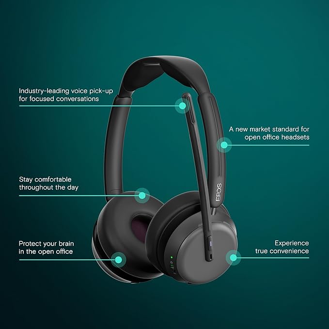EPOS Impact 1060T ANC Adaptive Noise Cancelling Wireless Headset for PC with Active Noise Cancellation, EPOS AI™ Mic, Super Wideband Audio, Bluetooth, Wireless Charging, Microsoft Teams Certified