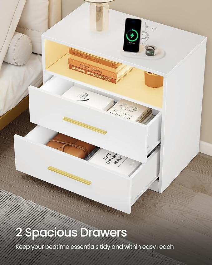 VASAGLE 23.6‑Inch Wide Nightstands, LED Lights, 2 Drawers | Modern Side End - Image 6