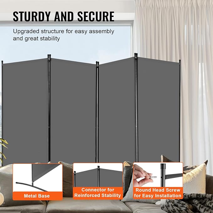 VEVOR Room Divider, 4 Panel Room Divider, Freestanding Room Partitions - Image 4