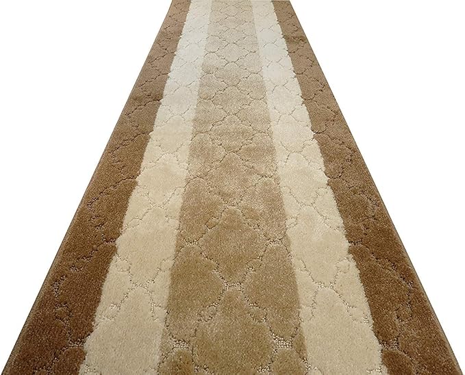 Custom Length Hallway Runner Rug,Slip Resistant,Trellis Beige, 26 Inch X 17 feet, Sold and Priced Per Foot