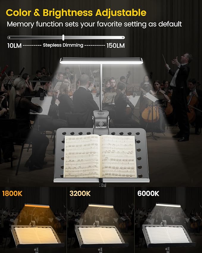 Glocusent Rechargeable Music Stand Light, 11.2” Wide Piano Light | 57 LED Clip - Image 3