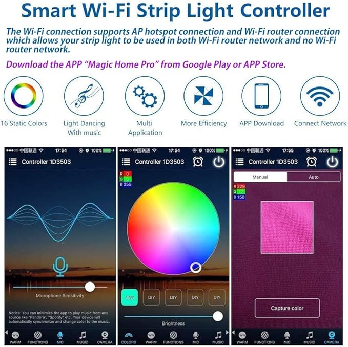iNextStation Smart RGB WiFi LED Controller 4-Pin Output Compatible with Alexa/Google Home Assistant/IFTTT Android/iOS for SMD 3535 5050 2835 Color Changing LED Strip Lights (2-Port)