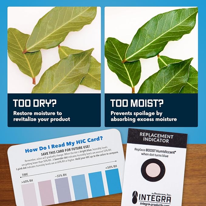 Integra Boost 2-Way Humidity Control Pack - Preserve Flavor & Control Humidity at 72% RH - Moisture Absorber for Herbs, Spices & More - 8 Gram (Pack of 50)