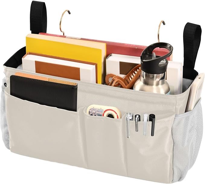 DOMIKING Beige Bedside Caddy for Dorm Bed Recliner Armrest Organizer - Image 3