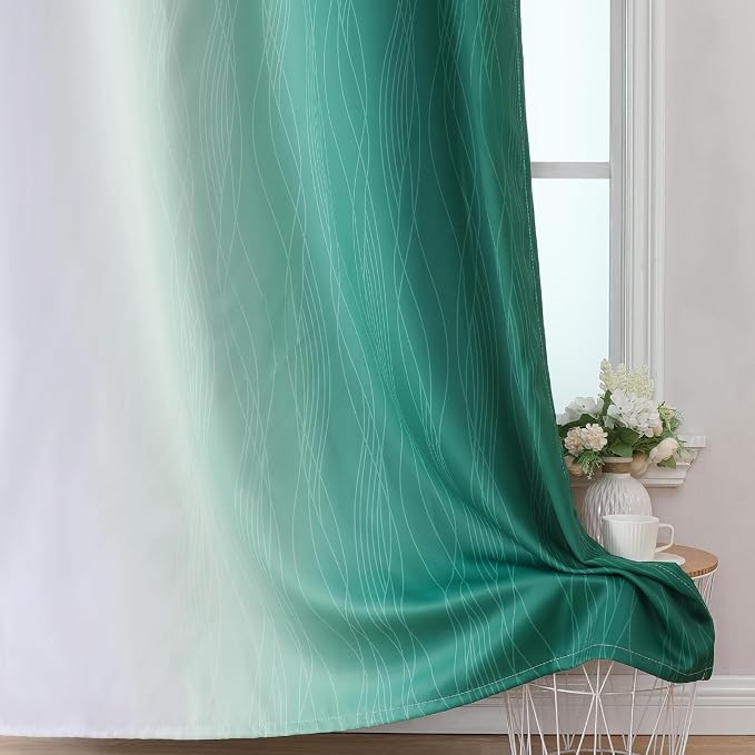 Green and Greyish White Blackout Curtains 52x102 2 Panels | Ombre Curtains - Image 6