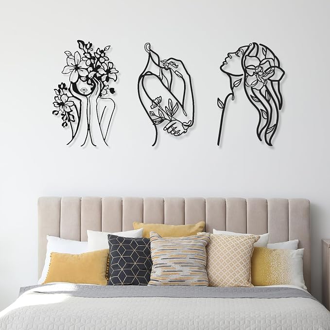 Photect 3 Pcs Metal Wall Art Decor Minimalist Abstract Woman Wall Art Metal - Image 7