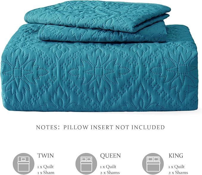Exclusivo Mezcla Full Queen Quilt Set, Teal | Lightweight Soft Bedspreads - Image 6