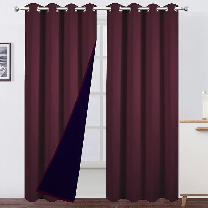 100% Blackout Curtains 52 x 84 Inch/Burgundy Red Curtains 2 Panels by Lemomo
