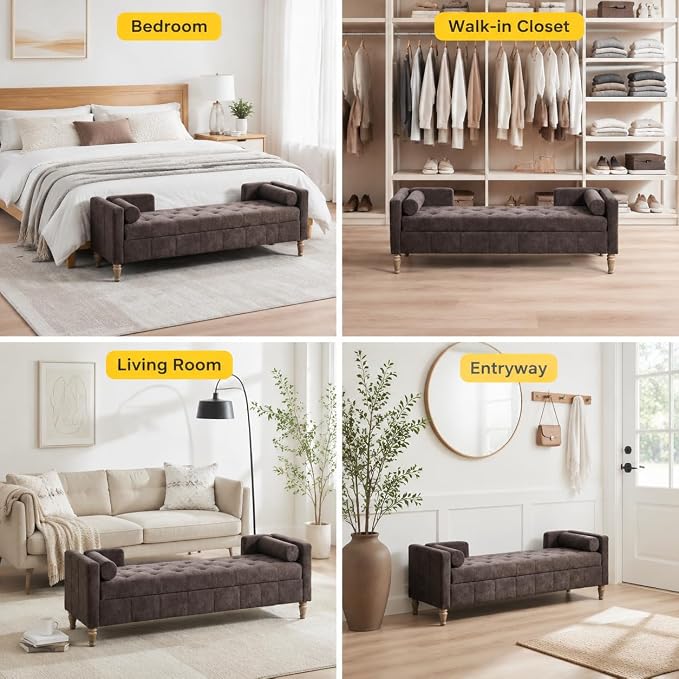 Aoiy & Wifon 64.57" W End of Bed Bench King Size, Upholstered Large Storage - Image 9