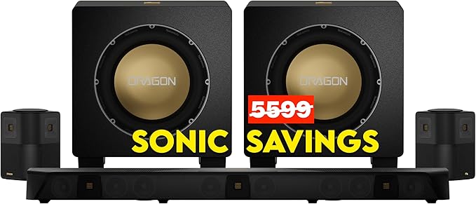 Nakamichi Dragon Home Surround Sound System with Dual 12" Subwoofers, Dolby Atmos and DTS:X Pro. Soundbar Meets AV Receiver