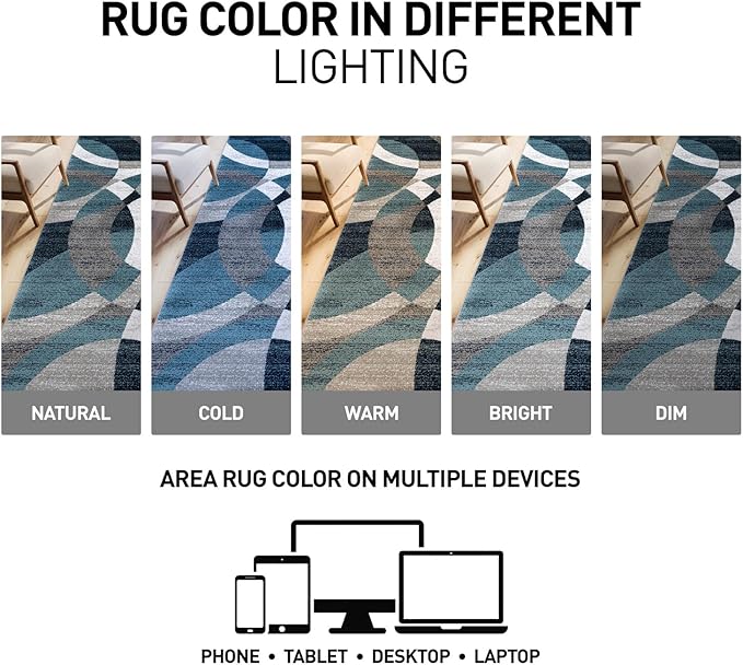 Rugshop Blue Modern Geometric Indoor Area Rug, Overlapping Circle Pattern, Fade Resistant, Non-Shedding, for Living Room, Bedroom and Home Office, 5'3" x 7'3"