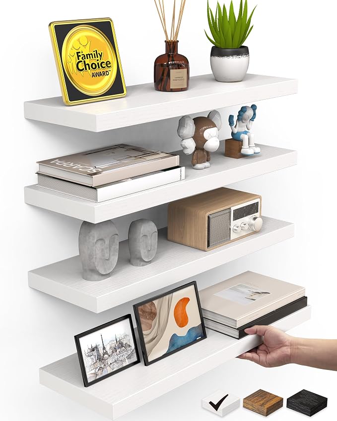 BAYKA White Floating Shelves 15.7in, Wall Mount Rustic Wood Shelf | Easy Install by Bayka