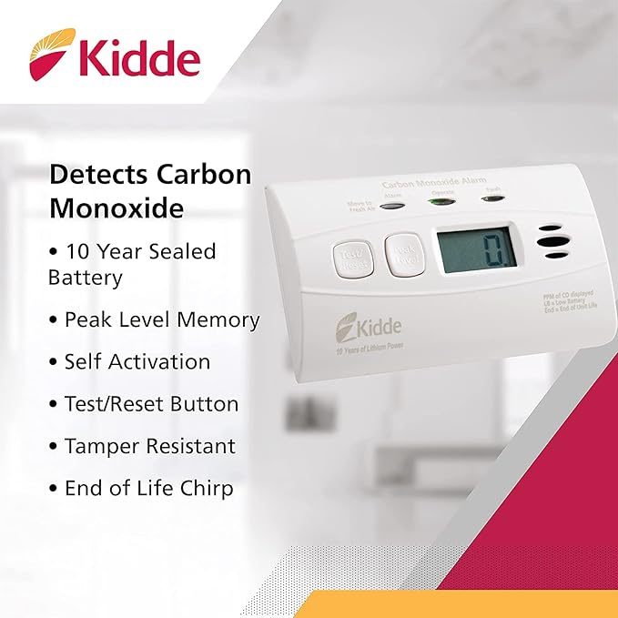 Kidde Carbon Monoxide Detector with 10-Year Battery, Digital Display, 3 LEDs & Nighthawk Carbon Monoxide Detector & Explosive Gas Detector, AC-Plug-in with Battery Backup, Digital Display, White