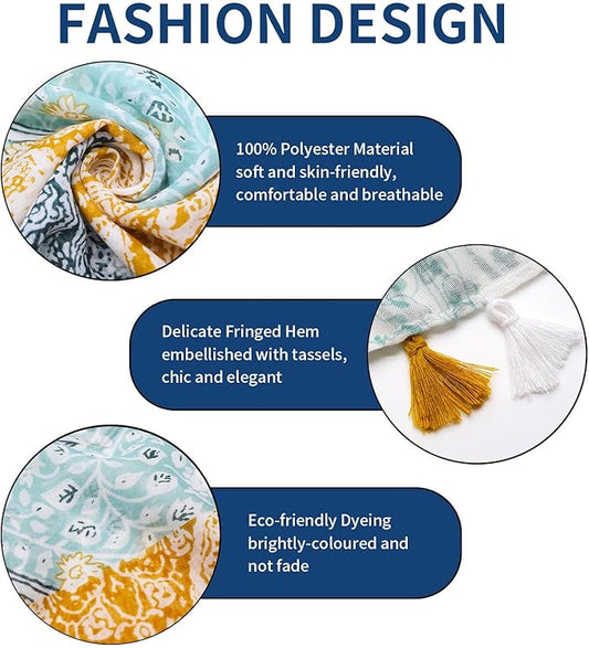 Scarf for Women Lightweight Soft Floral Leopard Printed Scarves Fall Winter Fashion Shawl Wrap with Fringe