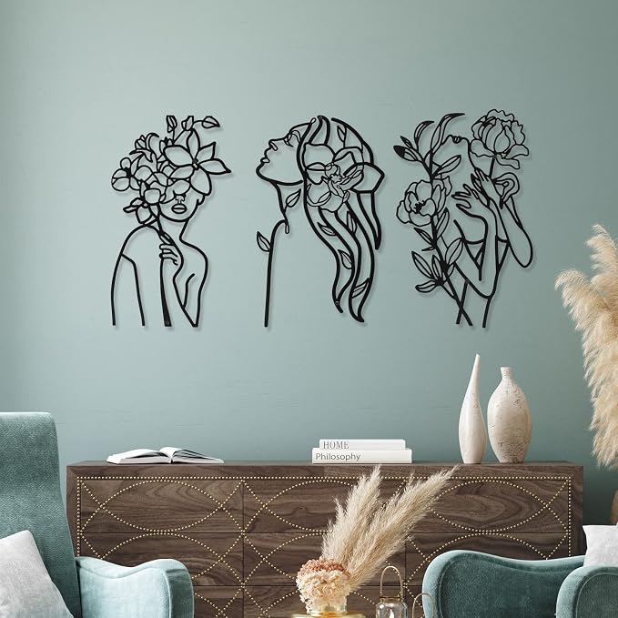 Photect 3 Pcs Metal Wall Art Decor Minimalist Abstract Woman Wall Art Metal - Image 2