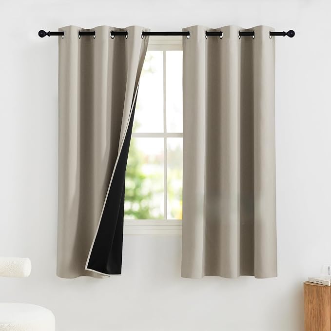 NICETOWN Natural Bedroom Curtains 63 Inches Length, 100% Blackout Drapes by NICETOWN