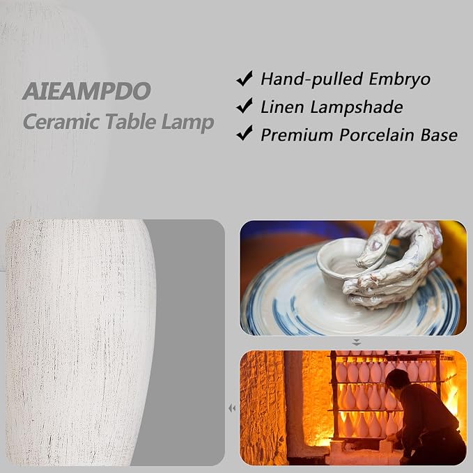 AIEAMPDO 21'' Set of 2 Rustic Ceramic Small Table Lamps - Image 2