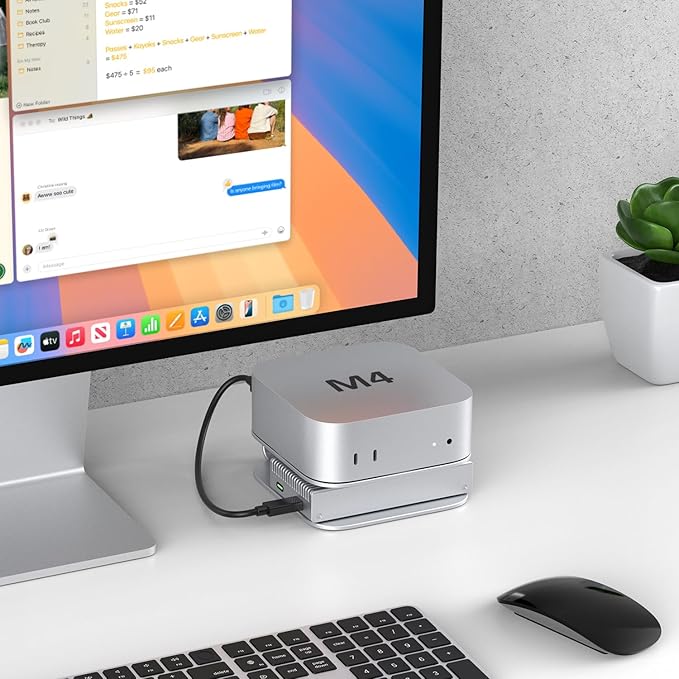 AKKYAJAURE Mac mini M4 Dock Stand, Aluminum Desktop Stand Mount for New Mac mini M4 and M4 Pro, Improved Cooling, Easy Power Button Access & Desk Organization – Essential Mac mini M4 Accessories
