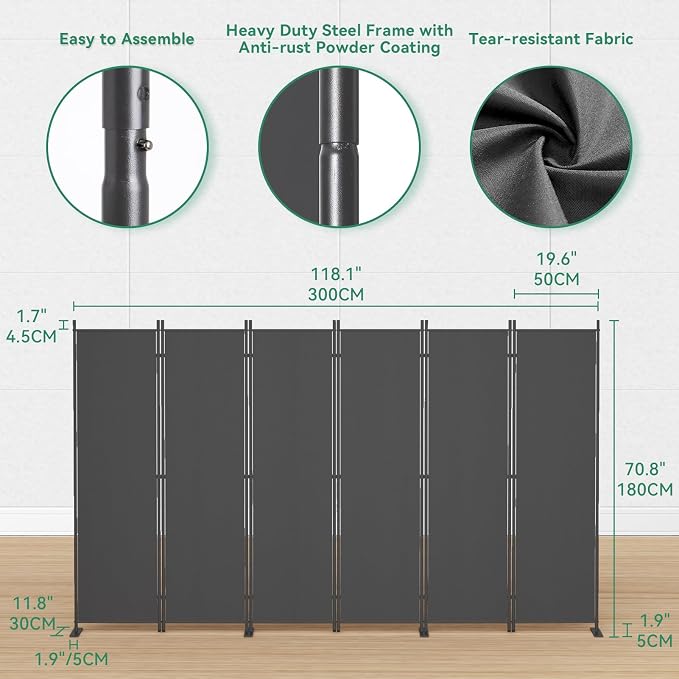 Helios&Hestia 6-Panel 6 ft Tall Indoor Folding Room Divider, Portable Privacy - Image 6