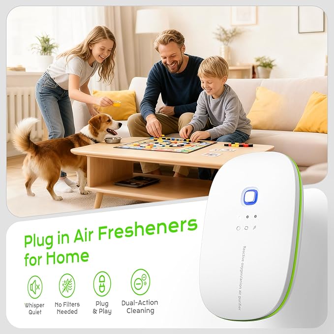 Cat Litter Deodorizer 99% Ozone Odor Eliminator Negative Ion 2-IN-1, Plug In Ionic Air Purifier Filter-free Quiet Portable for Home, Pets, Kitchen, Toilet, Wardrobe, Shoe, Garage Room
