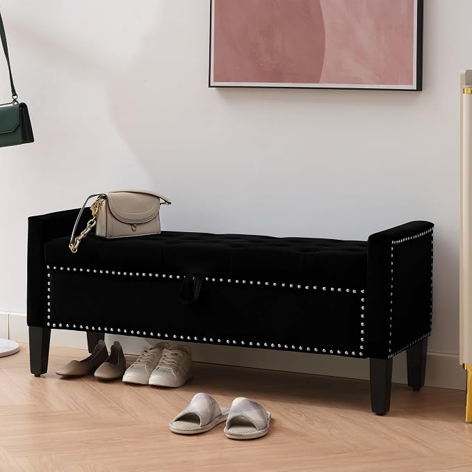 Velvet Storage Ottoman Bench, Modern Entryway Ottoman - Image 7