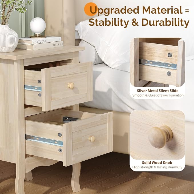 Bonnlo Solid Wood Nightstand Unfinished - Image 5