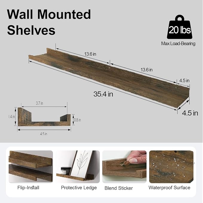 Brown Floating Shelves for Wall Decor, 36 in Shelf - Image 3