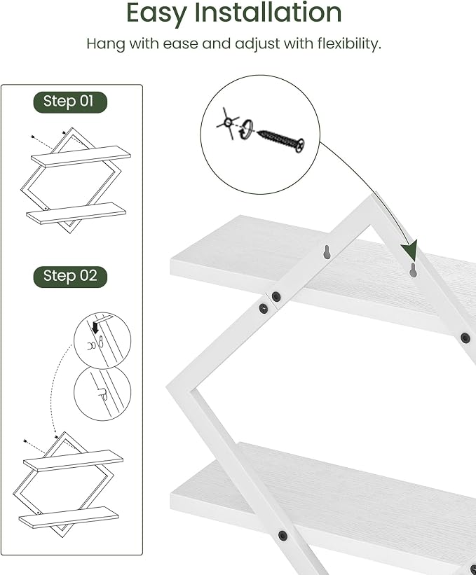 Floating Shelves, 2-Tier Hanging Shelves, Wall Shelf Set of 2, - Image 6
