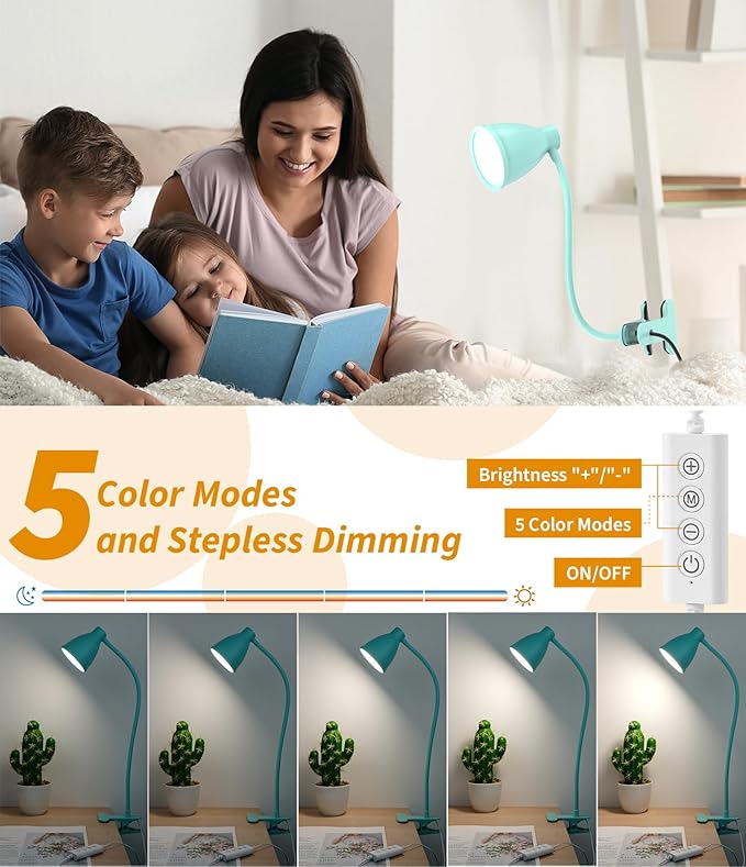 BOHON Desk Lamp with Clamp, Clip on Light, 5 Color 10 Brightness, Teal | 10W 38 - Image 3