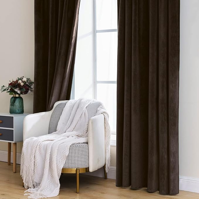 MIULEE Velvet Curtains 52x108 inches Chocolate Brown Blackout Curtains | Luxury - Image 7