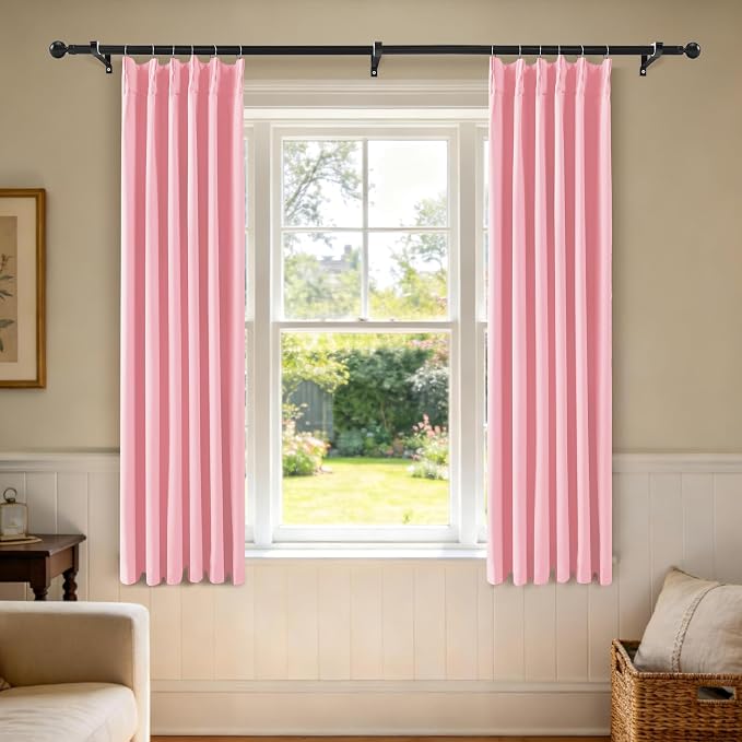 Etherealveil Hot Pink Pinch Pleated Blackout Curtains 2 Panels 40"x72" | Back - Image 2