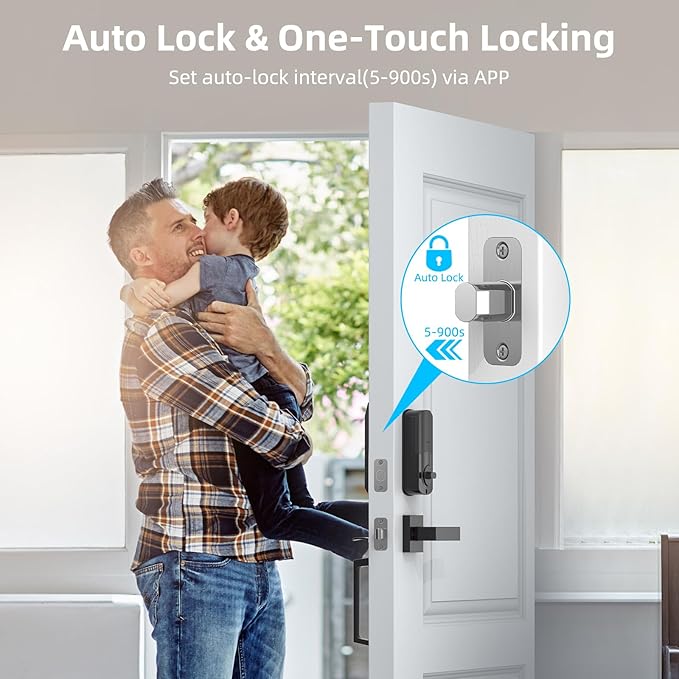 Miuedo WiFi Smart Locks for Front Door with Handle Sets, Keyless Entry Door Lock Fingerprint Deadbolt, Electronic Digital Touchscreen keypad, App Control, Easy to Install (Black)