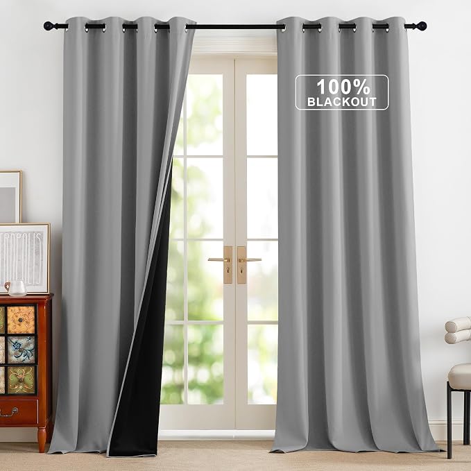 NICETOWN Silver Grey 100% Blackout Window Curtains 90 inches Long | Grommet by NICETOWN