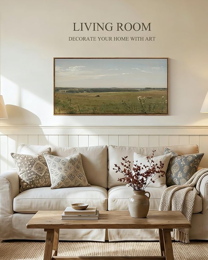 InSimSea Extra Large Framed Vintage Wall Art, Pastoral Field, 20x40inch | - Image 3