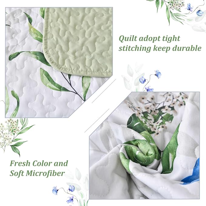 Anibedding Queen Quilt Set, Floral Botanical Bedspread - Image 5