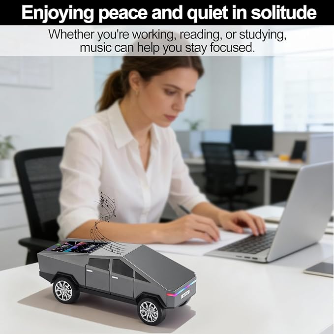 Futuristic Pickup Truck Bluetooth Speaker with LED Display Screen – Practical Gift Choice for Car Model Fans & Audio Users, TWS Stereo, FM Radio, USB/TF Playback, Front LED Headlights, Mic(Gray)