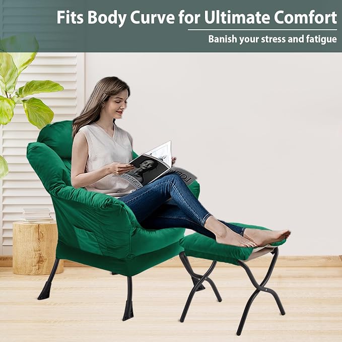 Youtanic Lazy Chair with Folding Ottoman, Accent Chair Velvet Upholstered with - Image 5