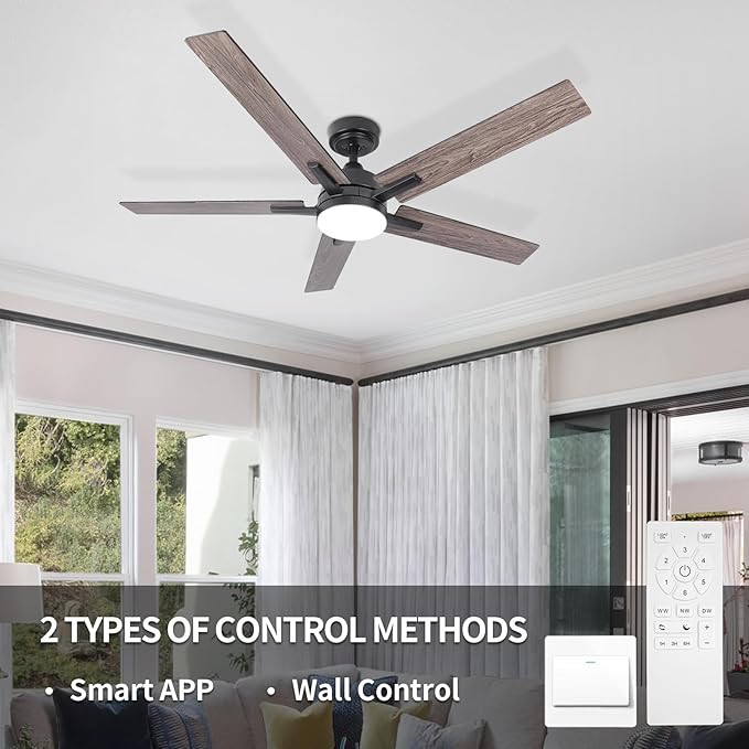 SODSEA Ceiling Fans with Lights, 52 Inch Black Ceiling Fan with Light and Remote Control, Reversible, 3CCT, Dimmable, Noiseless, Small Ceiling Fan for Bedroom, Indoor/Outdoor Use